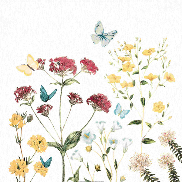 Winston Porter Wild Flowers With Butterflies Wrapped Canvas Print